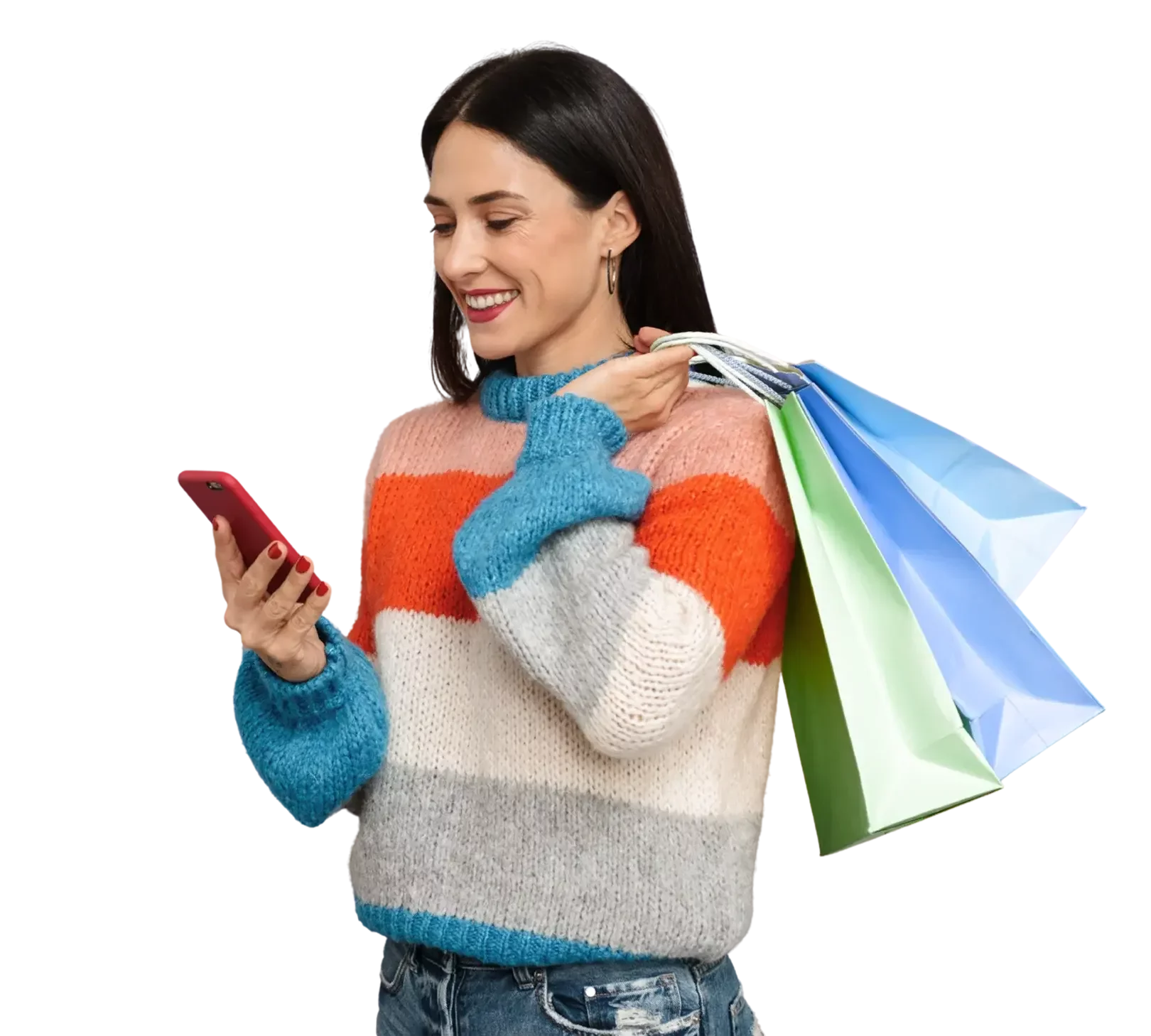 woman-with-shopping-bags-holding-a-phone